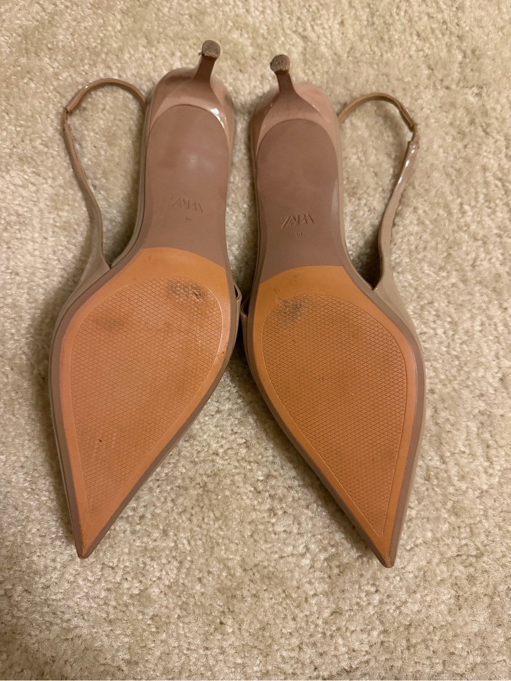 Zara Patent Pointed Slingback Kitten Heels in Taupe - Picture 5 of 5